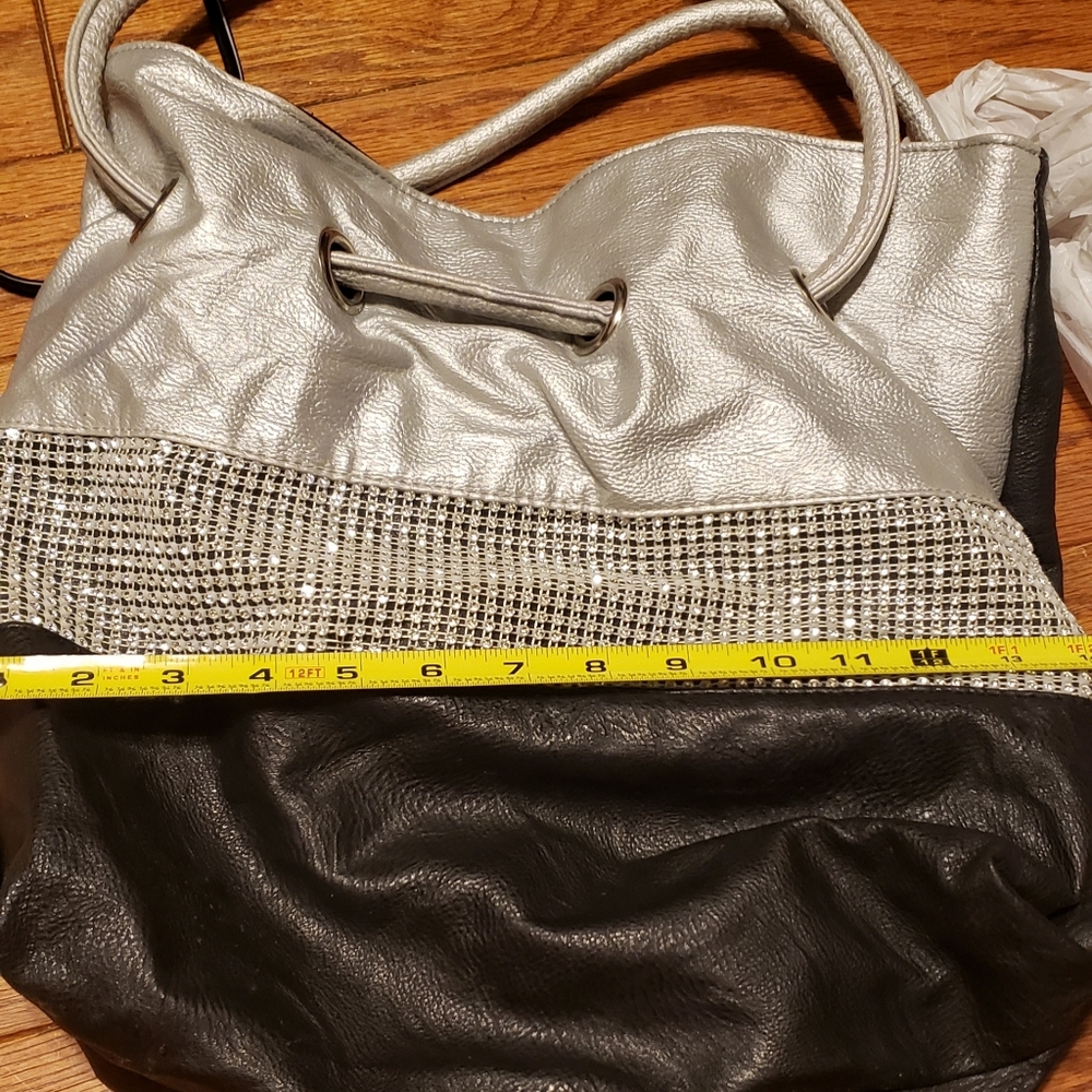 Silver and black shoulder bag